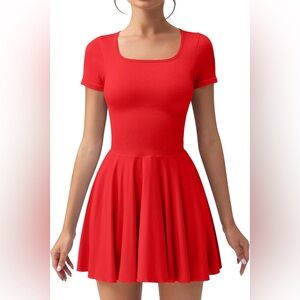 OQQ Women's Square Neck Ruffle Hem Mini Dress Short Sleeve with Shorts Sz M